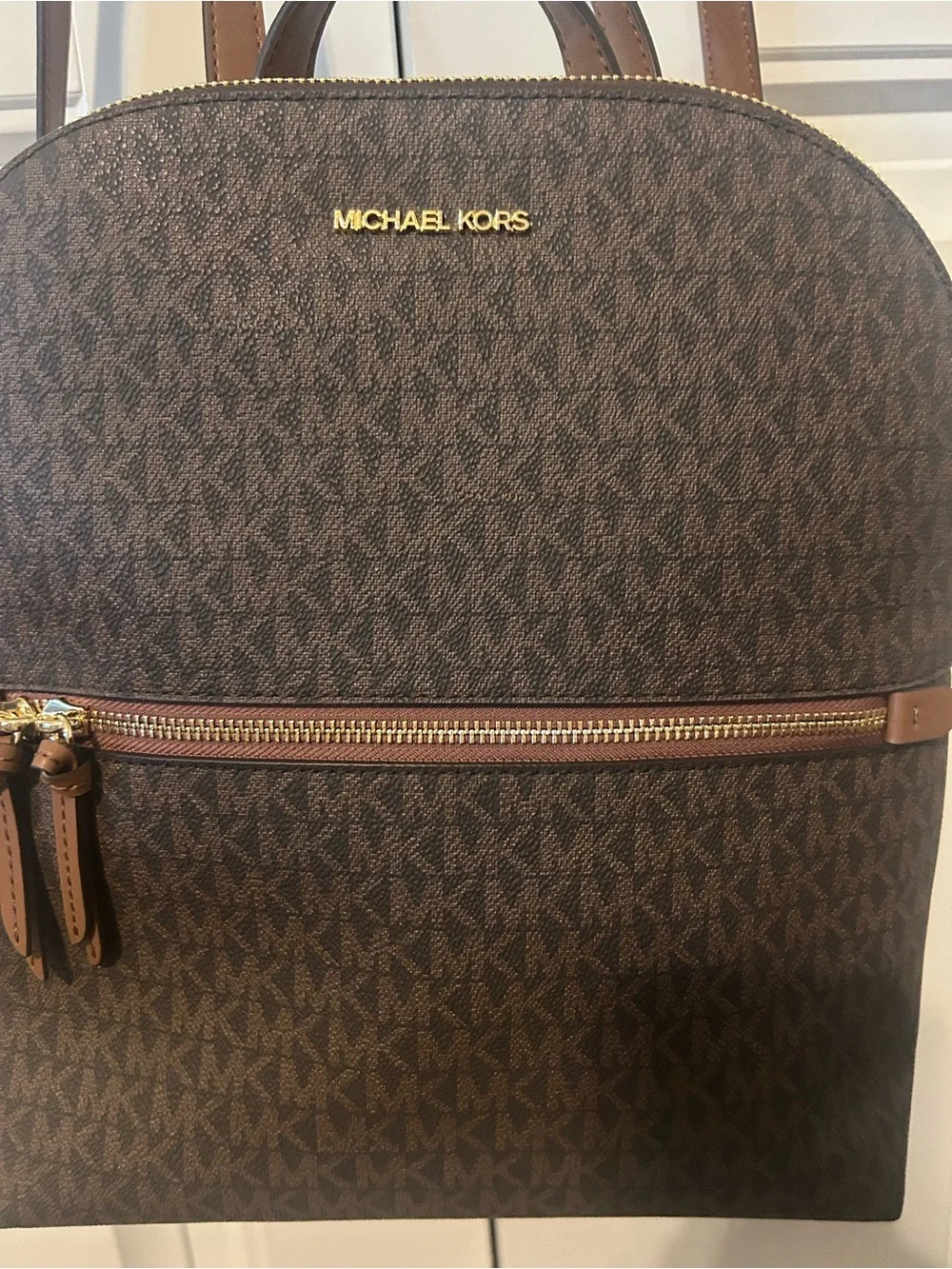 New Michael Kors Brown MK Logo Backpack with Tan Trim. New-excellent condition